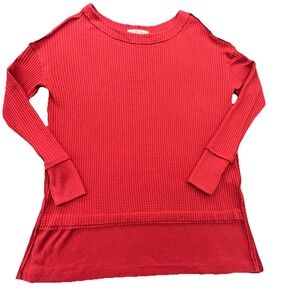 We The Free Free People Red Waffle Knit‎ Thermal Oversized Top Women's Small
